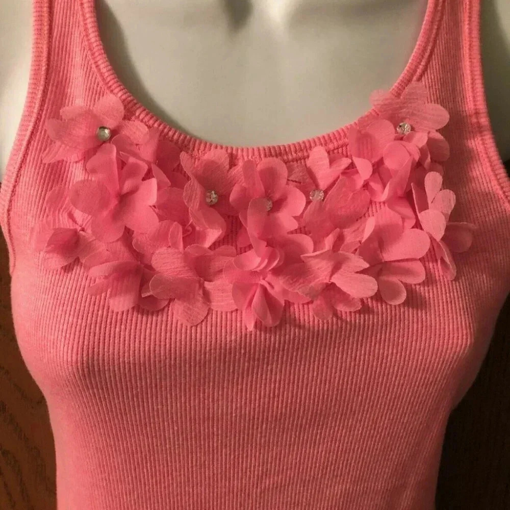 New Girl's Joe Fresh Pink Flower Tank Top XL 14 - Picture 2 of 4